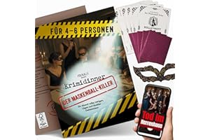 Milula Studios Krimidinner „Der Maskenball-Killer“ – Krimi Dinner Spiel für 4–6 Personen (ab 14) – Komplettset mit Rollenheften, Hinweisen, Masken & Einladungen – 1,5–2,5 Std. Spielzeit