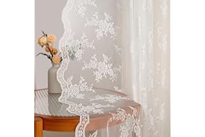 MYSKY HOME Spetsgardin med broderade blommor, gardiner med vridin, genomskinliga gardiner, set med 2, modern dekorativ gardin
