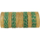 NMII Non-Precious Metal Base Metal With Zircon Gemstone and Beads Studded with Ball Chain worked Premium Traditional Glossy Finished | Velvet Bangle Set For Women and Girls: 