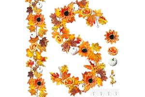 ROLLWAY 2 ghirlande autunnali foglie, decorazione autunnale, da appendere, con foglie d'autunno, ghirlanda con zucca e girasoli, decorazione autunnale da appendere foglie, decorazione autunnale per