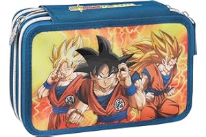 FRANCO COSIMO PANINI DRAGON BALL - Estuche de 3 Compartimentos para niña y niño, con Interior organizado, Bolsillo con Cremallera y Organizador para bolígrafos. - Estuche Escolar Mediano y Elemental de Tela, 20 x 13 x 7