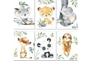 LALELU-Prints Bilder Kinderzimmer Poster Babyzimmer Deko Mädchen Jungen Kinderbilder Set Kinderzimmerbilder (Dschungeltiere A3 6er Set)