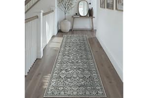 ‎PURECOZY PureCozy Teppichläufer Flur 60x240 cm, Waschbarer Teppich Grau rutschfest für Wohnzimmer Schlafzimmer Balkon LäUfer KüChe Esszimmer BüRo Flach, Indoor Modern Weicher Kurzflor Carpet