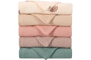 GSrenyu 5 Pack Muslin Squares Baby Muslin Burp Cloths Natural Cotton Wipes Baby Essentials for Newborn Wiping, Bathing, Feeding