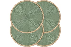 Noctiflorous Round Braided Placemats Set of 4 Table Mats 15 Inches Washable Heat Resistant for Dining Table Non-Slip Indoor Outdoor Place Mats for Thanksgiving Christmas Easter(Green Thin Edge 4)