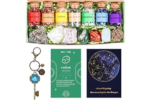 QianCannaor Healing Crystals and Gemstones 15Pcs Zodiac Crystals Set with Raw and Tumbled Gemstones,7 Chakra Crystals Chips for Witchcraft, Desert Rose, Astrology Cancer Gifts for Women/Men