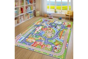 GthreeD Kids Carpet Playmat Rug City Life,Large 140x160 cm Play Area Rug for Bedroom Play Room Game Safe Area,Kids Race Track Rug for Toddlers,Baby,and Children Playing and Learning.