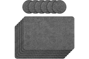 Enloffi Juego de 6 manteles Individuales Cuero PU Salvamanteles Individuales Antideslizante Resistente al Calor Manteles Individuales y Posavasos para Cocina Hogar Restaurante Hotel, Gris Oscuro