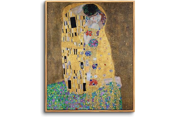 hyidecorart Cadre Decoration Murale Bois, Vintage Impression sur Toile, 60x90 cm Tableau Decoration Murale Chambre Le baiser Gustav Klimt Art, Décoration de Salon Salle de Bain Maison Décorations