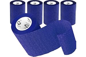 Bodhi & Digby Vet Wrap - 7.5cm x 4.5m. Pack of 5 Blue Cohesive Bandages Individually Wrapped for Hygiene in a Convenient Reusable Ziplock Bag. Strong Self Adhesive Bandage Tape and Compression Bandage