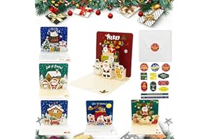 ‎XCDHEMDE Xcdhemde 6 sztuk 3D Kartki Świąteczne z Kopertami, Mini Kartek Bożonarodzeniowych, Popup Christmas Card, Kartek Boże Narodzenie dla dzieci, przyjaciół i rodziny- 10x10cm