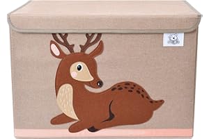 CLCROBD Foldable Kids Large Toy Chest with Flip-Top Lid, Collapsible Fabric Animal Toy Storage Organizer/Bin/Box/Basket/Trunk for Toddler, Children and Baby Nursery (Deer)