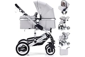 Daliya® Bambimo 3in1 Kinderwagen Kombikinderwagen Riesenset 15-Teilig incl. Babywanne, Buggy, Babyschale mit Fußsack, Alu-Rahmen, Voll-Gummireifen, Wickeltasche, Kindertisch -Elegance Grau