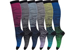 LEOSTEP Calze a compressione per uomo e donna (6 paia) Tubo lungo antiscivolo ideale per corsa, infermieristica, circolazione, i viaggi da trekking e le calze di volo 20-30 mmHg