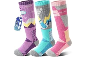 ANTSANG Kinder Merino Woll Skisocken Jungen Mädchen Thermisch Dick Warm Winter Gemütlich Kniehohe Socken zum Skifahren Snowboarden 3 Paar