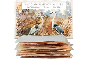 Wanderings Carta per acquerelli spessa fatta a mano con bordo strappato - 28x43 cm - 500gsm, Premium avorio pressata a freddo carta mista strutturata di cotone riciclato - 15 fogli sciolti