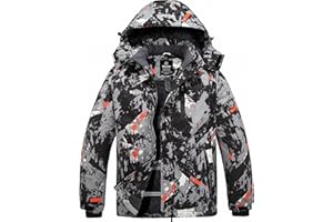 Wantdo Giacca da Sci Montagna Calda Invernale Parka da Neve Imbottita Cappotto da Snowboard in Pile Giubbotto con Cappuccio Impermeabile Uomo