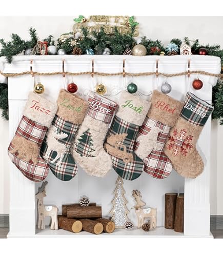 Lot De 7 Chaussettes De Noël à Suspendre - Motifs 3D (Père Noël, Bonhomme De Neige, Renne) - Tissu Polyester - Pour Cheminée, Sapin, Décoration - Taille ~23x16 Cm