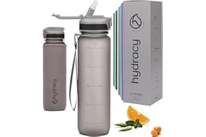 Hydracy Water Bottle with Times to Drink & Straw - Large 1 Litre BPA Free Motivational Water Bottle & No Sweat Sleeve -Leak Proof Gym Bottle with Time Marker - Ideal for Fitness, Sports & Outdoors