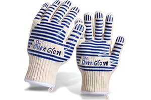 FOUR GUYS Oven Gloves Oven Mitts with Fingers, Potholders for Cooking Gloves Kitchen Gloves Double Layered Heat Protection EN-407, Non-Slip, Hot Surface Handler OutDoor Grill, BBQ, Microwave, Stovetop- 1 pair