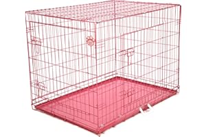 Cozy Pet Pink Dog Cage 42" Metal Tray Folding Puppy Crate Cat Carrier Large Pink Dog Crates. DC42P