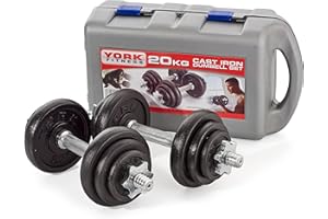 York Fitness Cast Chrome Dumbbell Spinlock - Adjustable Dumbbell Free Weights Set Perfect Hand Weights for Bodybuilding Weightlifting Barbell Weights Home Gym Equipment (Pack of 2) - Black, 20kg