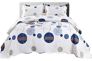 Quality Beddings 3 Piece Quilted Bedspread Printed Embossed Comforter Bedding Set with 2 Pillowcase (Embossed Circle, Double)