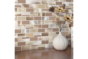 VAOVI Abziehen und Aufkleben von Fliesen für die Küche, selbstklebendes Metall, Spritzschutz, abziehen und aufkleben, Fliesen, U-Bahn-Fliesen, Backsplash Wandfliesen (10 Fliesen, Braun)