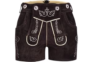 Mufimex Damen Trachten Lederhose Trachtenhose Kurze Ledershorts Hotpants Oktoberfest inkl. Hosenträger, MF2305