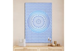 THE ART BOX Indie Cotton Mandala Piccolo Tapestires Blu e Bianco 75 x 100 cm - Telo da parete psichedelico decorativo da appendere poster, Arazzo estetico per camera da letto