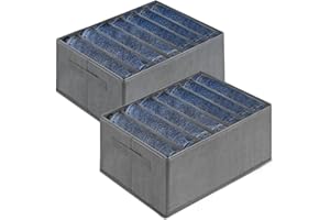Benxdara Wardrobe Clothes Storage Organiser, Large Capacity Closet Drawer Organisers Dividers with Handle, 2PCS Foldable Jeans Storage Organiser Box for Jeans, Trousers, Leggings, 7 Grids