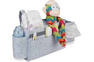 Relaxdays Betttasche Hochbett, 8 Fächer, Baby- & Pflegebett, Filz Bett Organizer zum Anhängen HBT 23x43x11 cm, hellgrau