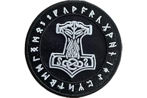 ‎HEIDENKLAMOTTEN Thors Hammer im Runenkreis schwarz Aufnäher, gestickter Mjölnir Patch zum aufnähen | Wikinger Thor-Hammer, Donnergott, Donar, Runen, Vikings Fan Geschenk