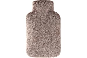 samply Hot Water Bottle with Furry Cover, 2L Hot Water Bag for Hot and Cold Compress, Hand Feet Warmer, Neck and Shoulder Pain Relief, Khaki