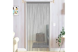 Taiyuhomes Classic Spaghetti zasłona stringowa do dekoracji domu i ścianka działowa z ornamentem z perłami, wzór idealny jak siatka na owady, szara, 90 x 200 cm (35 x 79)