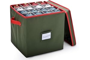 HANDY LAUNDRY Christmas Ornament Storage - Stores up to 64 Holiday Ornaments, Adjustable Dividers, Covered Top, Two Handles. Attractive Storage Box Keeps Holiday Decorations Clean and Dry for Next Season. (Green)