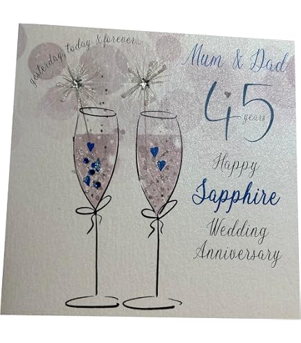 Hunts England Biglietto Auguri 45° Anniversario Nozze Zaffiro – To A Wonderful Mum & Dad 45 Years Together, Formato 148x148 Mm Con Busta
