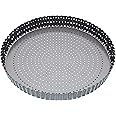 MasterClass Crusty Bake 3 cm Quiche Tin with PTFE, PFOA and BPA Free Non Stick, Robust 1 mm Carbon Steel, Loose Bottom, Fluted, Perforated, Grey