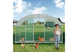SAILUN Outdoor Chicken Coop, 3x2 m Walk-In Arched Chicken Run, Galvanised Metal Poultry Enclosure with Sunshade Roof & Lockable Door, Heavy Duty Chicken Cage for Hens, Rabbits & Small Animals
