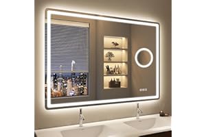 STARLEAD 700x1000 mm Bathroom-Mirror-with-LED-Lights and Bluetooth, 5x Magnifier, LED-Bathroom-Wall-Mirror with Anti-Fog, 3 Colors Dimmable, Memory Function, IP44, HD Tempered Glass