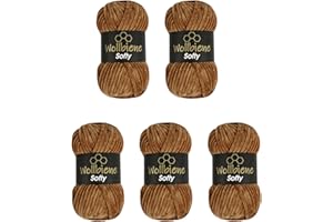 ‎WOLLBIENE Wollbiene Softy 5 x 100 Gramm chenille wolle zum häkeln Strickwolle, Babywolle, 500 Gramm Chenille Wolle Super Bulky crochet yarn (schokobraun 23)
