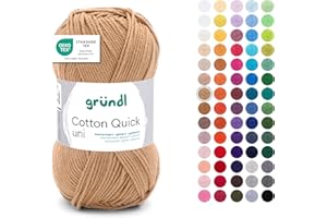 Gründl Wolle Cotton Quick uni - dünne Wolle zum Häkeln - Strickgarn - Häkelgarn - Glänzend und hautfreundlich - 100% Baumwolle - 1 Knäuel 50 g / 125 m - Nadelstärke 3-4 - messing