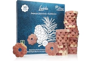Aros Madera Cedro: 30 Flores Cedro Premium antipolillas para Ropa -Protección Natural Decorativa Absorbe Olores Armario - Trampas Naturales para Polillas - 30 Aros Madera Cedro Lavanda Lavodia