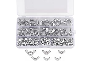 Belle Vous 100 Pieces Butterfly Wing Nut Assortment Kit - Metric M3, M4, M5, M6, M8 and M10 Thread Sizes - 304 Stainless Steel Fastener Screw Parts - Silver-Toned Wing Nut Tools for DIY