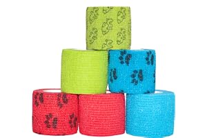 Wooflix self Adhesive Vet wrap cohesive Bandage 5CM Wide for Dogs, Cats, & Humans - Non Woven Breathable Elastic Bandage - First aid Bandage for cat, Dogs, & Horse - Lick Proof (Pack of 6) Medium
