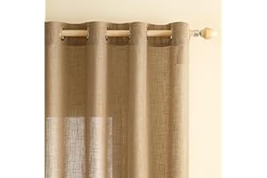 EMEMA Cortinas de Lino Cruzada Visillo Color Puro Translucido Moderno Decoracion Transparente para Ventana Sala Cuarto Dormitorio Comedor Cocina Salón 2 Hojas 140x245cm Marrón
