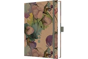 Sigel JN855 Carnet de notes Jolie - Pure Cottonflowers - ligné - 100 g/m² - environ A5 - bleu/pourpre/rose/brun/vert - couverture rigide - 192 Seiten - certification FSC