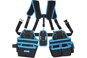 Högert Technik - Cinturón de trabajo con correas para el hombro | Cinturón de herramientas para hombre, cinturón de trabajo con correa de tirantes, bolsa de herramientas con cinturón ajustable,