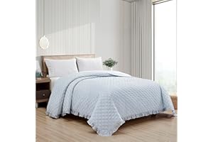 il dolce stile della tua casa Copriletto Trapuntato Matrimoniale Trapuntino Primaverile Estivo con bordo bicolor Frill (charme blu)