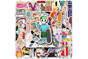 ZCKETO Lot de 50 autocollants de skateboard, autocollants tendance en vinyle imperméable pour bouteille d'eau, voiture, bagages, skateboard, vélo, snowboard, guitare, autocollants tendance pour adolescents